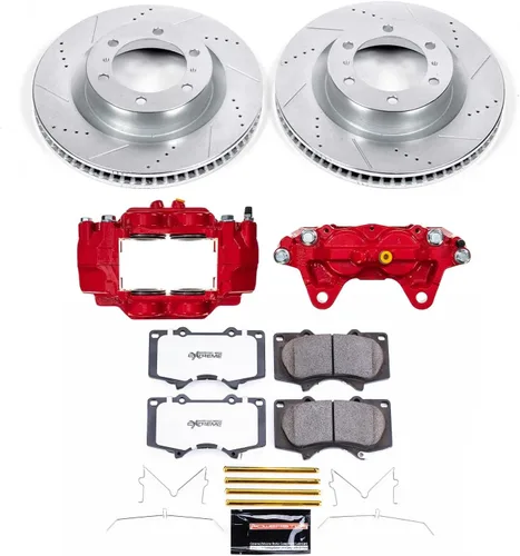Vista 2 de PowerStop Kit de freno y pinza delantera para Lexus GX460 2016-23 Toyota 4Runner 2015-24 - Rotores de disco de remolque y camión perforados