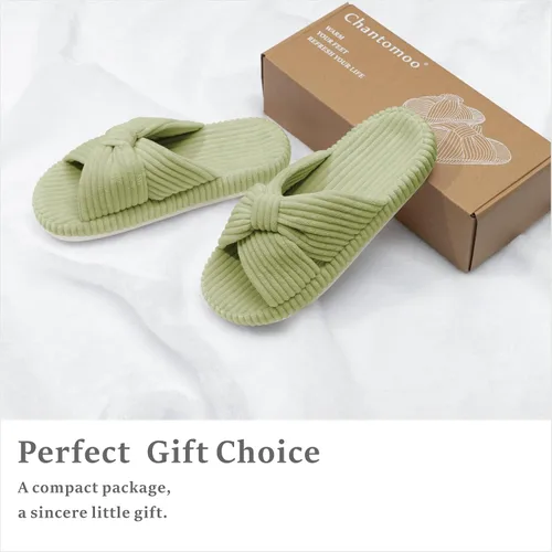 Vista 5 de Chantomoo - Pantuflas para mujer de espuma viscoelástica para la casa con cordón, lazo y tiras cruzadas, zapatos de cama cómodos y de moda