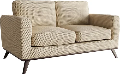Vista 3 de LeisureMod Chester - Sofá de dos plazas de cuero y malla con base de madera de abedul para sala de estar, dormitorio u oficina (malla beige)