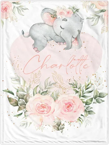 Vista 18 de J&SBGFT Manta de bebé niña personalizada, manta de recepción de elefante, regalo personalizado de artículos esenciales para recién nacidos, 30 x 40
