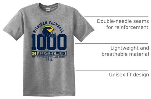 Vista 2 de Camiseta 1000th Win de la Universidad de Michigan con licencia