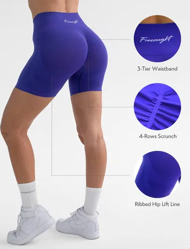 Vista 5 de FRESOUGHT Pantalones cortos de entrenamiento para mujer, cintura alta, sin costuras, levantamiento de glúteos, contorno de sonrisa, atlético