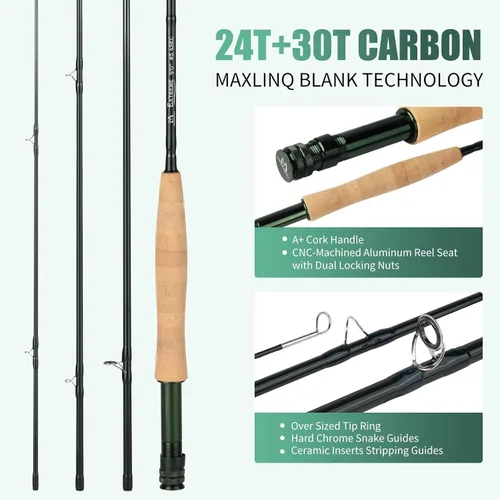 Vista 2 de M MAXIMUMCATCH Maxcatch Extreme Kit Combinado de Pesca con Mosca 3/5/6/8 Peso, Equipo de Caña y Carrete de Mosca para Principiantes, con Estuche