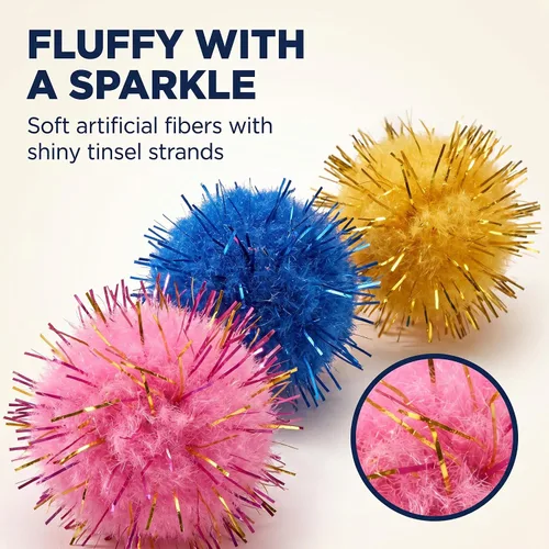 Vista 3 de 100 bolas de oropel con purpurina colorida y bolas de pompones para gatos, para ejercicios de gatitos y múltiples gatos para jugar y perseguir