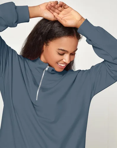 Vista 4 de FUPHINE 2024 2 Piece Trendy Outfits for Women Comfy Half Zip Collared Long Sleeve Shorts Sweatsuits Lounge Sets