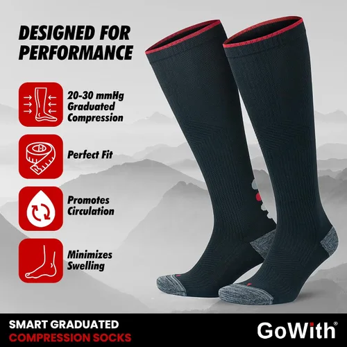 Vista 4 de GoWith 20-30 mmHg Unisex Knee High Compression Rayon Bamboo Socks, 2 Pairs 20-30 mmHg Breathable Travel Graduated Compression Socks for Men & Women