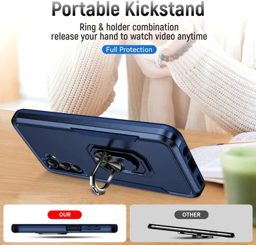 Vista 2 de Funda para Samsung Galaxy A14 5G con anillo de soporte, resistente protección de grado militar a prueba de golpes para Galaxy A14 5G funda de marino