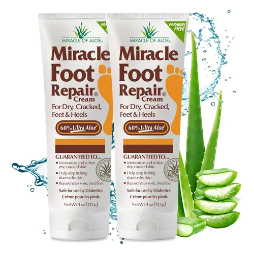 Vista 15 de Miracle Foot Repair Cream, (1 onza/3 unidades) repara talones y pies secos agrietados, 60% ultraaloe puro hidrata, suaviza y repara