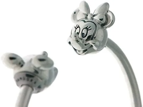 Vista 5 de PANDORA Disney open bangle in sterling silver with silicone stoppers and Mickey & Minnie interchangeable end