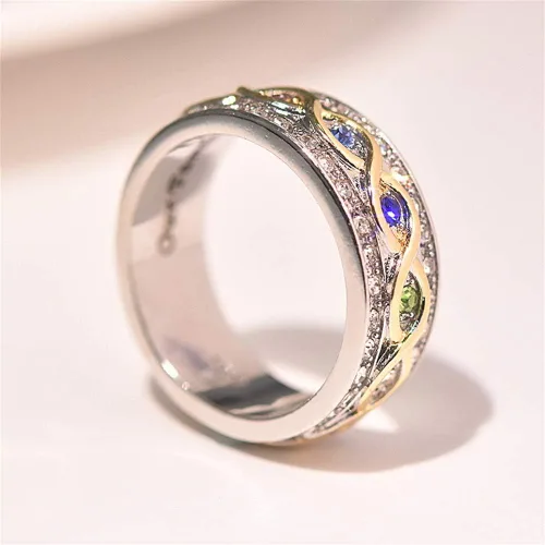Vista 4 de Anillo de plata de ley 925 con zafiro rubí y oro de 18 quilates, anillo de compromiso de eternidad, anillo de compromiso de boda para mujer