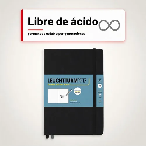 Vista 9 de Leuchtturm1917 - Medium A5 Hardcover Sketchbook (Black) - 112 Pages of 150g/m² Paper Negro
