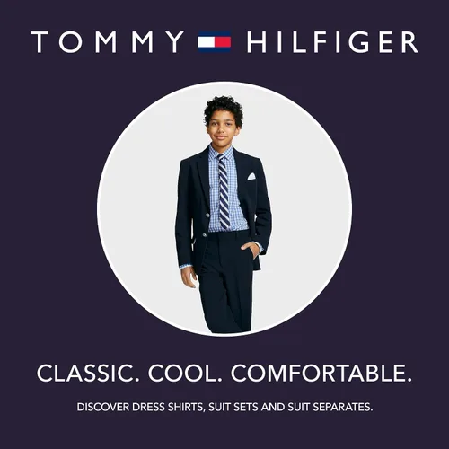 Vista 7 de Tommy Hilfiger Blazer Alexander Bi-Stretch para niños, de una sola botonadura con pañuelo de bolsillo, color sólido con forro con estampado