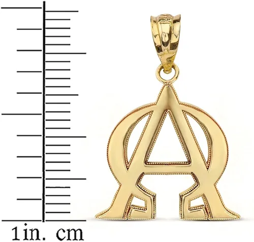 Vista 2 de Colgante de oro amarillo macizo de 14 quilates Alpha y Omega Christian Symbols Charm