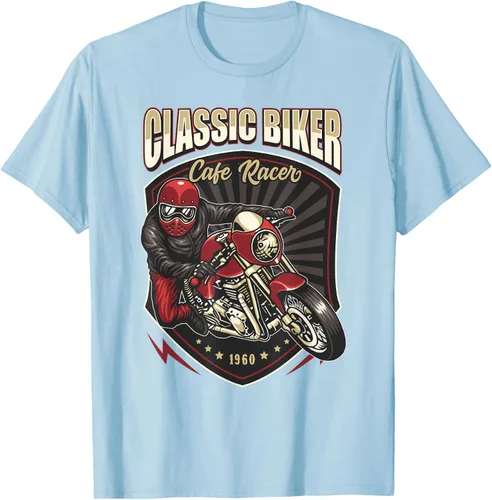 Vista 77 de Camiseta de motocicleta clásica Biker Cafe Racer para hombre, Negro, S