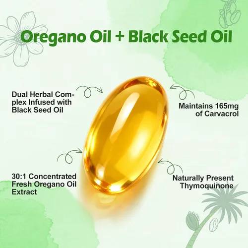 Vista 2 de BEWORD Aceite de orégano con aceite de semilla negra, 90/280/560/840 cápsulas blandas, 9000 mg por porción - Suplemento de orégano 2 en 1