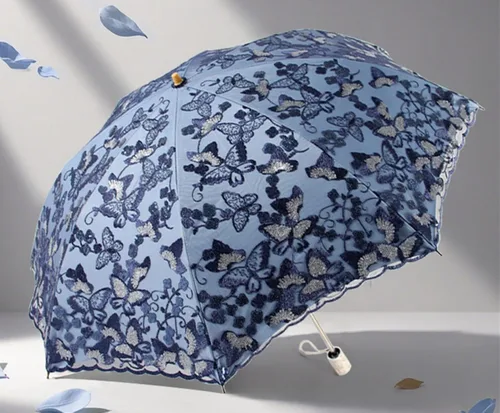 Vista 117 de Honeystore Sombrilla bordada con flor 3D plegable UV con encaje clásico