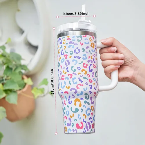 Vista 5 de Sweet Grain - Vaso de 40 onzas con asa y pajita, mantiene las bebidas frías hasta 24 horas, vaso aislado al vacío de acero inoxidable con diseño