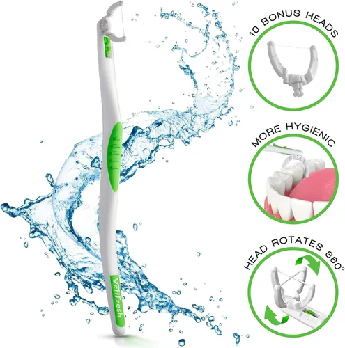 Vista 5 de VeriFloss - Hilo dental con recarga de 10 cabezales, hilo dental para adultos y niños, herramienta de hilo dental, diseño ergonómico con cabezal