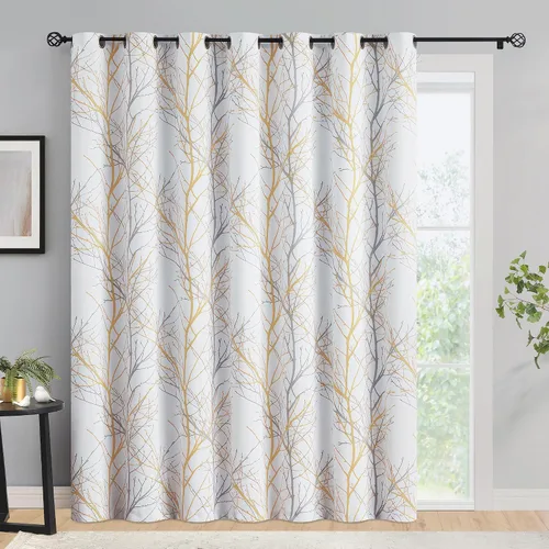 Vista 22 de FMFUNCTEX Cortinas 100% opacas para dormitorio, cortinas de ramas de árbol blanco y negro de 54 pulgadas de largo para sala de estar, cortinas