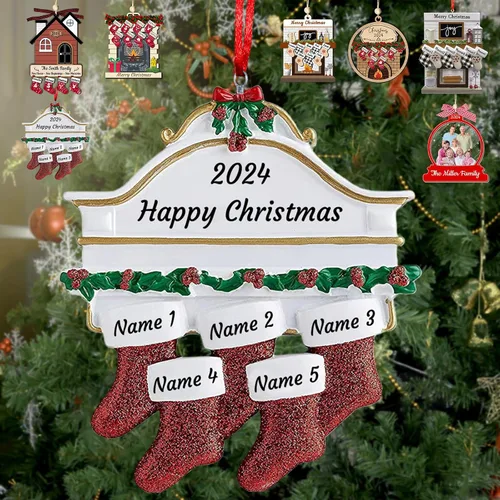 Vista 23 de Adornos de Navidad personalizados con nombres, muñeco de nieve, 8 piezas, adorno familiar personalizado, decoración colgante de madera para árbol