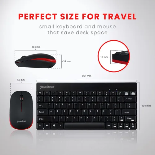 Vista 4 de Perixx PERIDUO-712B Set de Teclado y Ratón Inalámbrico Mini, Negro, Diseño de Teclado Inglés de EE. UU