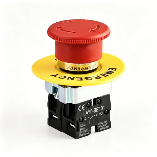 Vista 8 de Interruptor de botón de bloqueo automático de parada de emergencia de hongo rojo 1NC de 0.866 in 600 V 10 A.