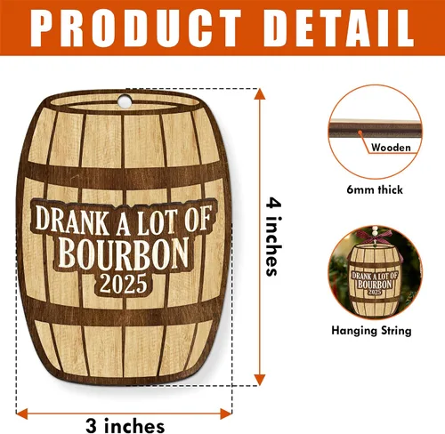 Vista 8 de Adorno de bourbon – Regalos de bourbon para hombres, mujeres, amantes del vino – Adornos de vino para árbol de Navidad – Adorno de Navidad de madera