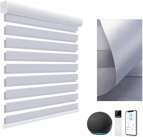Vista 21 de tipiace Persianas inteligentes de cebra motorizadas con cable duro con Alexa Google Home, tela filtrante de luz de doble capa, persianas Negro