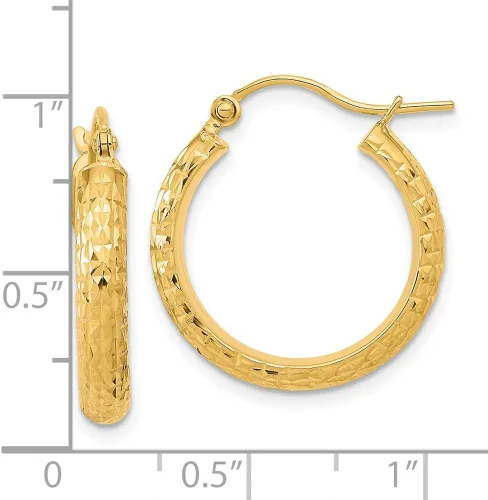 Vista 2 de FJC Finejewelers Pendientes de aro de oro amarillo pulido y texturizado de 14 kt de corte brillante, 0.787 x 0.787 in, Metal, no conocido
