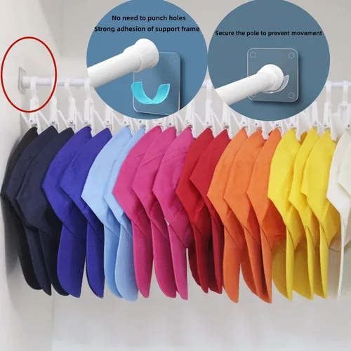 Vista 3 de Organizador de sombreros para gorras de béisbol, perchas para sombreros para armario con 12 clips y 8 ganchos, soporte para sombreros con varilla