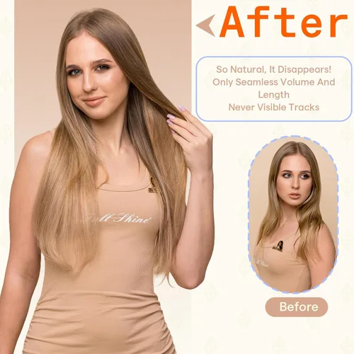Vista 7 de Fshine Extensiones de cabello humano real con cinta adhesiva de 20 pulgadas, extensiones de cabello humano degradado 3 que se desvanece a marrón 6