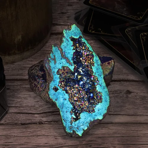 Vista 3 de Nupuyai Grupo de geoda de cristal de cuarzo con revestimiento de titanio irregular natural para Reiki Rock Crystal Mineral Espécimen para decoración