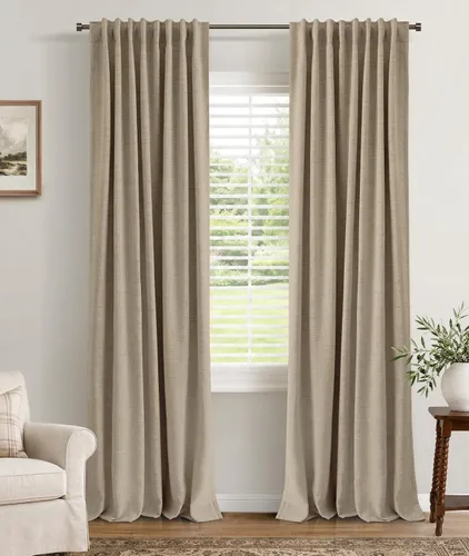 Vista 40 de INOVADAY Cortinas 100% opacas de 84 pulgadas de largo, juego de 4 paneles de lino con pestaña trasera y bolsillo para barra, cortinas opacas