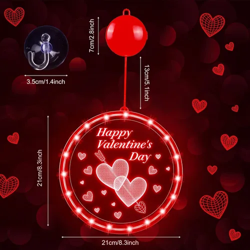 Vista 2 de Capoda Luz de ventana para el día de San Valentín de 8.3 pulgadas, cadena de luz de corazón rojo de San Valentín, funciona con pilas, silueta