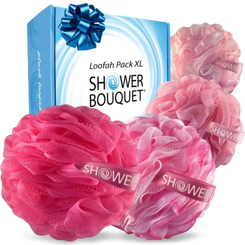 Vista 14 de SHOWER BOUQUET Esponja de baño de lufa XL Swirl-Deep-Deep-4-Pack/ Extra Grande 2.65 oz de malla suave Luffa Loofa Lufa Lufa Puff Set/Exfoliante