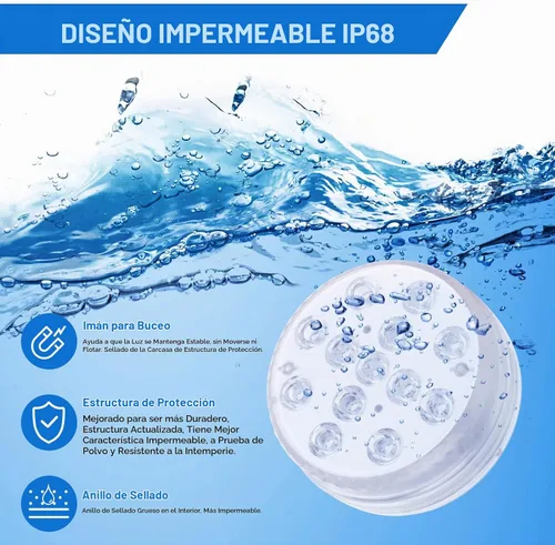 Vista 4 de LOFTEK Luces LED sumergibles con control remoto, 13 luces LED de piscina para piscinas enterradas y sobre el suelo con imanes y ventosas, 16 luces