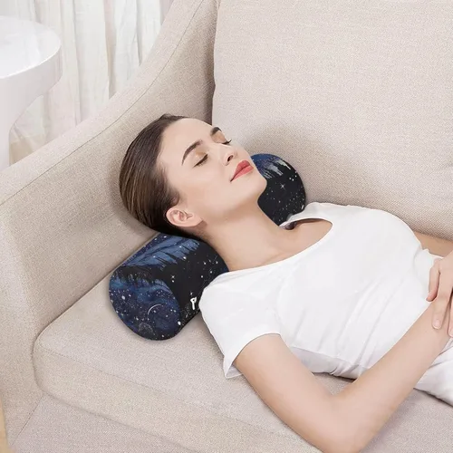 Vista 5 de Kigai Almohada cervical de espuma viscoelástica para aliviar el dolor, almohada cervical redonda con funda extraíble lavable para soporte lumbar