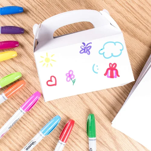 Vista 5 de Super Z Outlet Cajas de cartón de papel de regalo de color blanco con asas, bolsas de dulces para artes y manualidades, picnic, recuerdos de fiesta