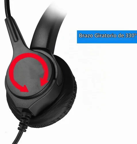 Vista 6 de Auriculares USB binaurales con cable para centro de llamadas manos libres con cancelación de ruido, con micrófono, cable con enchufe USB, control