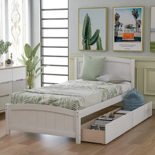 Vista 8 de Base de cama de almacenamiento individual, plataforma de madera con dos cajones y cabecero, plataforma de cama de fácil montaje (espresso)