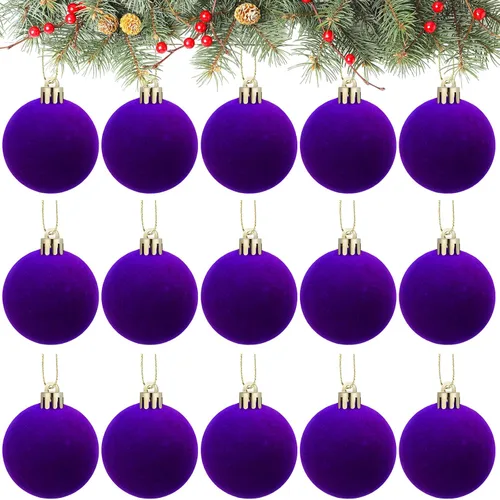 Vista 9 de Menkxi 15 piezas de bolas de Navidad de terciopelo 1.97 pulgadas, adornos colgantes de Navidad con vellón, bolas de terciopelo hechas a mano