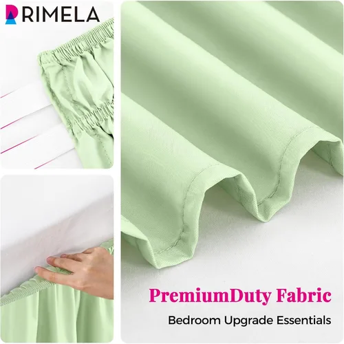 Vista 8 de Falda de cama RIMELA tamaño Queen color verde bebé con caída de 15 pulgadas, falda elástica envolvente, volante que protege contra el polvo