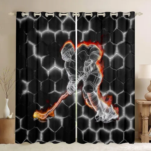 Vista 13 de Erosebridal Hockey Blackout Curtains for Boys,Blue and Black Sports Curtains & Drapes for Kids Teen,Ball Games Gamer Bedroom Decor,Ice Hockey Field