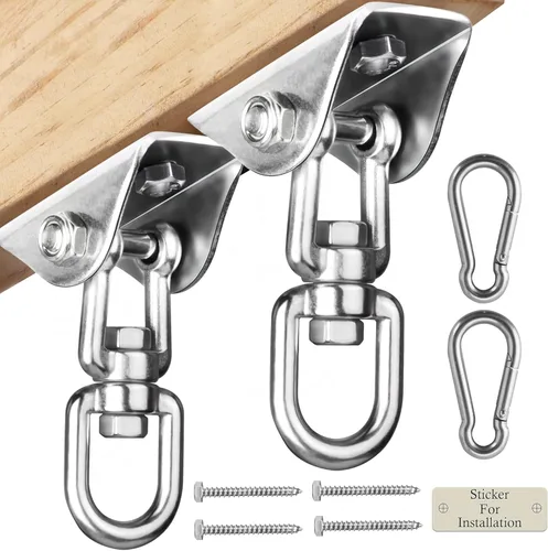 Vista 10 de Perchas de columpio resistentes para juegos de madera, capacidad de 2000 libras, colgador de hamaca giratorio de acero inoxidable 360, accesorios