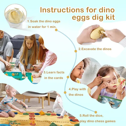 Vista 8 de Huevos fósiles de dinosaurio Juguetes de dinosaurio - 12 huevos de dinosaurio Kit de excavación con alfombrilla de juego para niños de 5 a 7 años