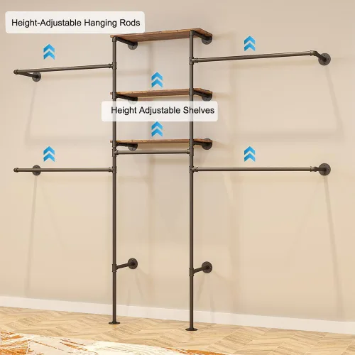 Vista 4 de KaKaBB Perchero de ropa estilo tubería industrial - Perchero de ropa de alta resistencia para montar en la pared, sistema de armario en esquina