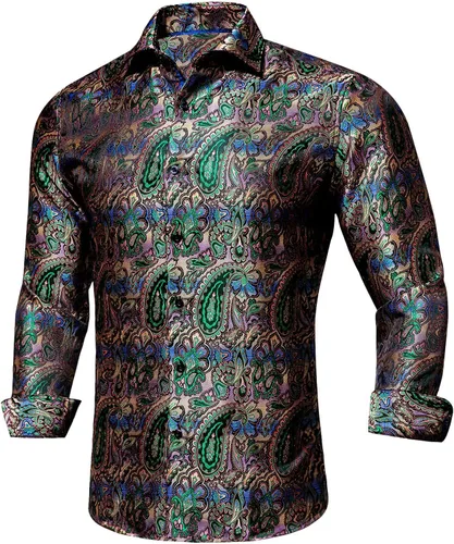 Vista 4 de Dubulle Camisa de vestir para hombre camisas de manga larga de cachemira floral para hombre camisas casuales con botones traje formal de boda