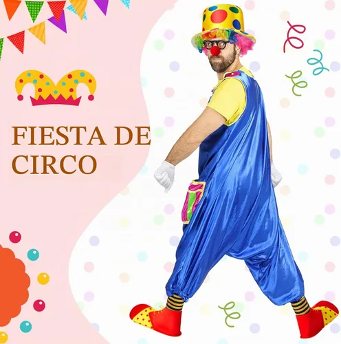 Vista 6 de JaGely Juego de 7 piezas de disfraz de payaso, peluca de arcoíris, sombrero