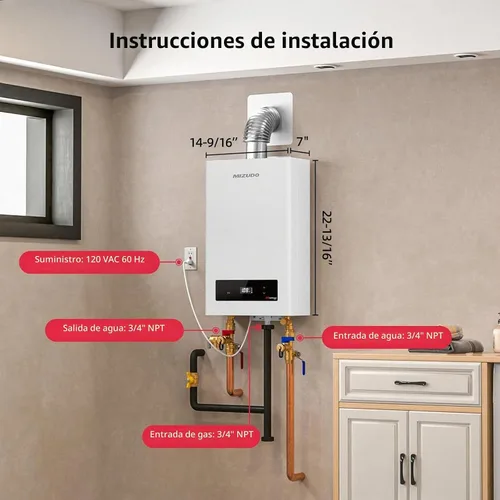 Vista 10 de MIZUDO Calentador de agua sin tanque de gas natural de 120,000 BTU, máximo