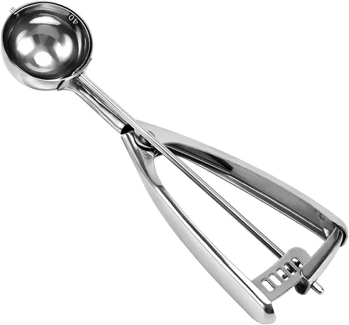 Vista 17 de Saebye Cuchara de 4 onzas, cuchara para galletas #8, cuchara grande para helado con gatillo, cuchara para porciones, cuchara para magdalenas